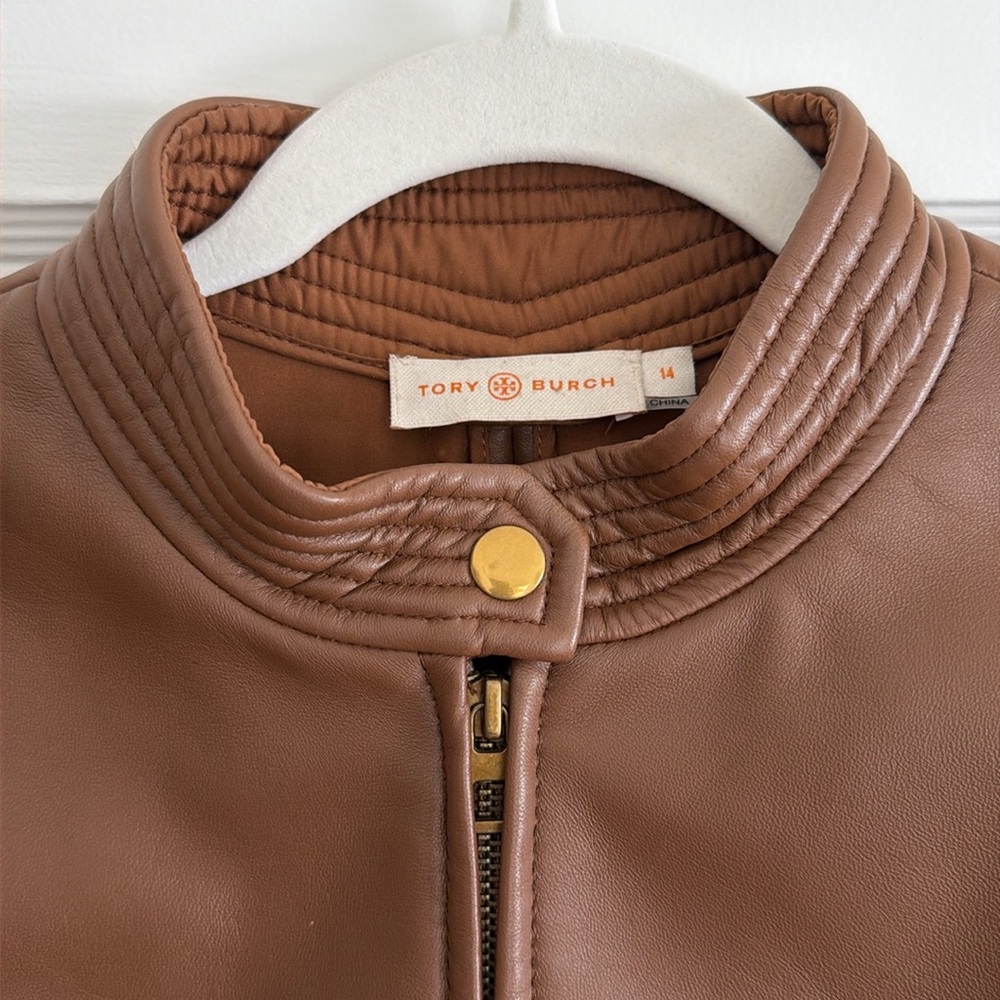 Tory Burch Calista Brown Leather Riding Jacket 14 - Picture 5 of 11